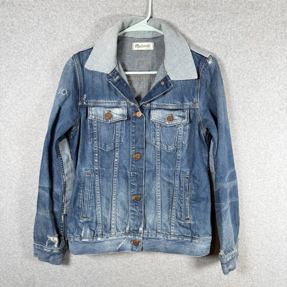Madewell Jean Jacket Ellery Wash Distressed Denim Trucker C1778 Womens S